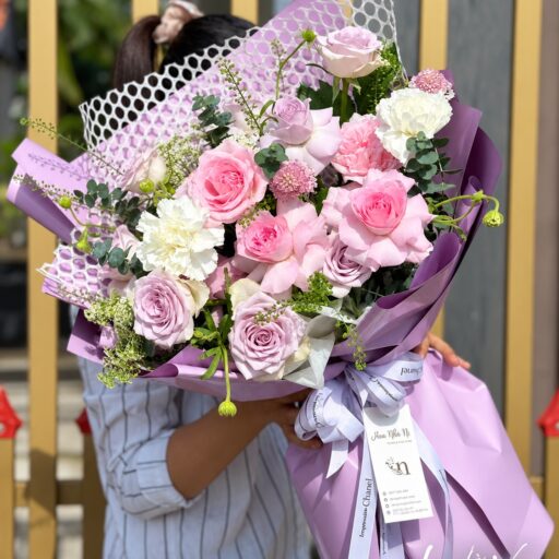 Bó hồng tím pastel giấy tím – H408